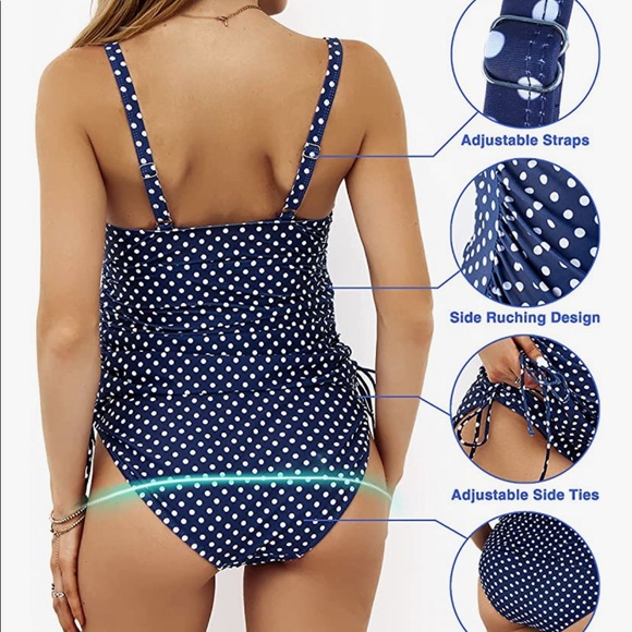 Two piece womens ruched maternity tankini. - Picture 3 of 3